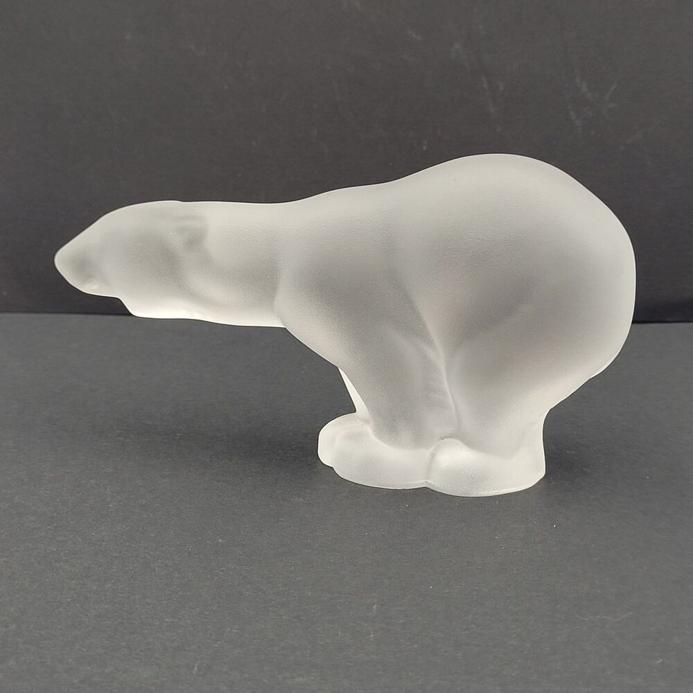 Vintage Sevres France Polar Bear Satin Glass Figurine Paperweight MCM Art 5"x3"
